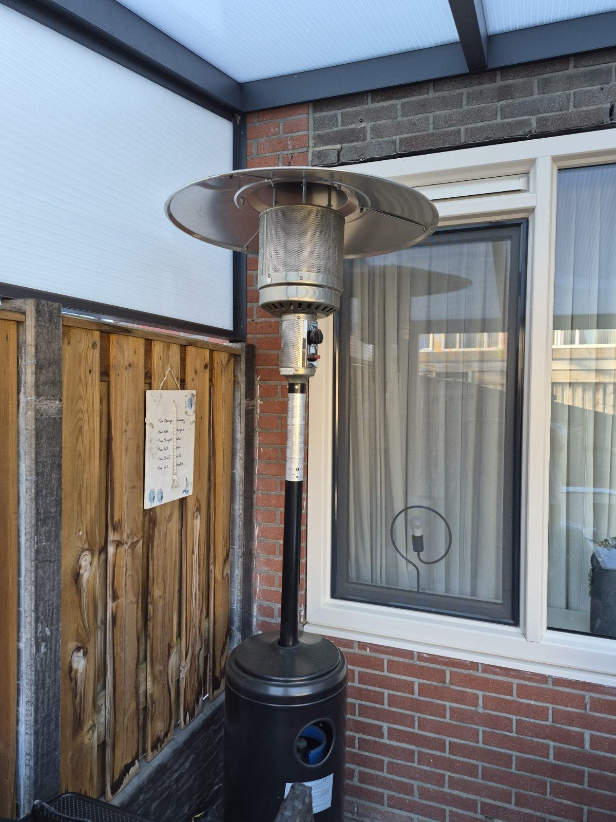 Bijna nieuwe terrasverwarming met gasfles., Ophalen of Verzenden