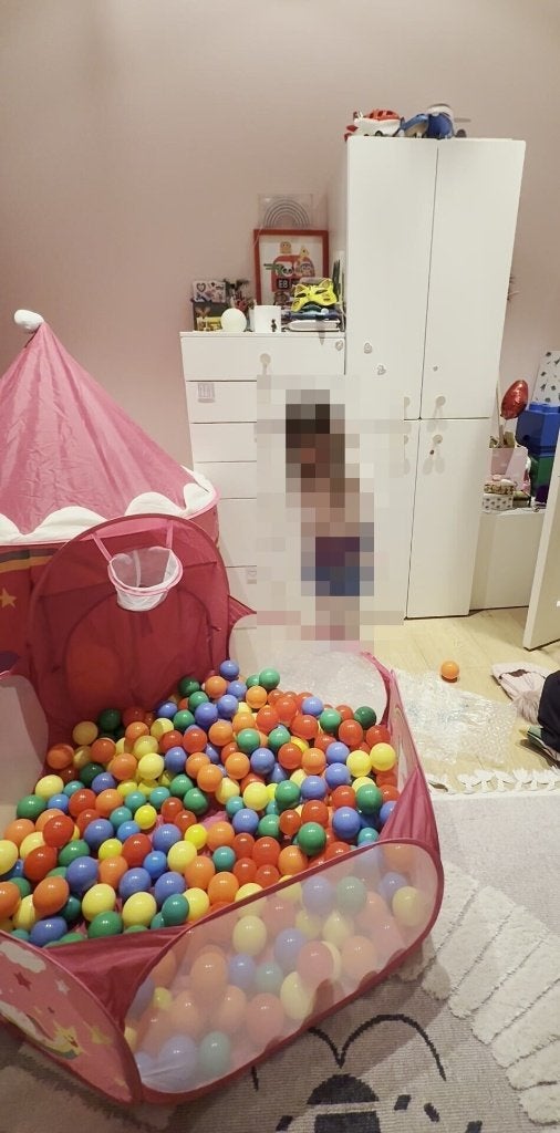 Roze speeltent met tunnel en ballenbak + 300 ballen, Ophalen, Gebruikt