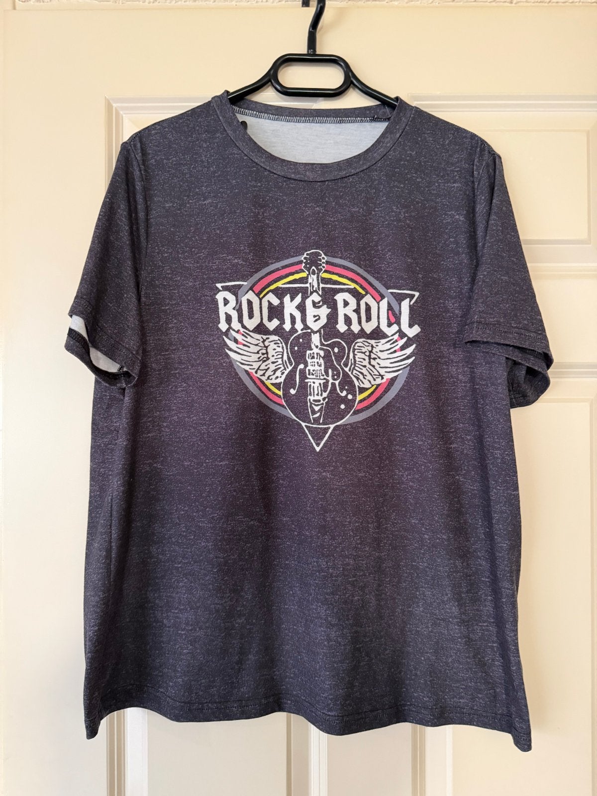 T-shirt met 'Rock & Roll' print - Maat L, Ophalen of Verzenden, Zo goed als nieuw, Maat 48/50 (M), Zwart