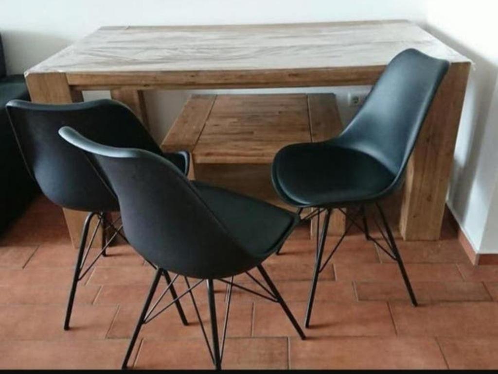 Mango houten eettafel met salontafel en 3 stoelen, Huis en Inrichting, Ophalen, Modern, Industrieel, Landelijk, Gebruikt, Overige houtsoorten