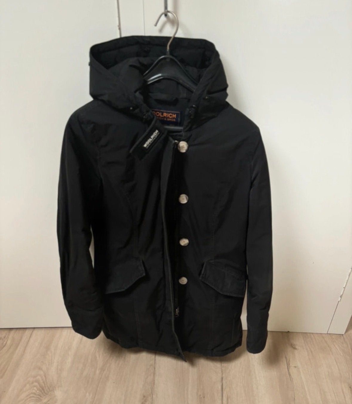 Gebruikte originele Woolrich parka - waterdicht, maat XS, Verzenden, Gedragen, Maat 34 (XS) of kleiner, Zwart