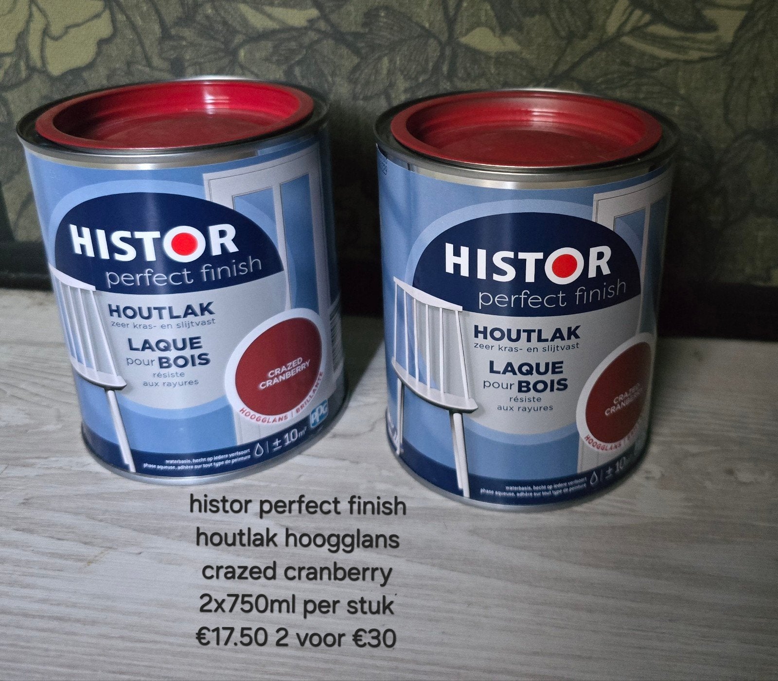 histor perfect finish houtlak hoogglans crazed cranberry 2x, Ophalen, Nieuw