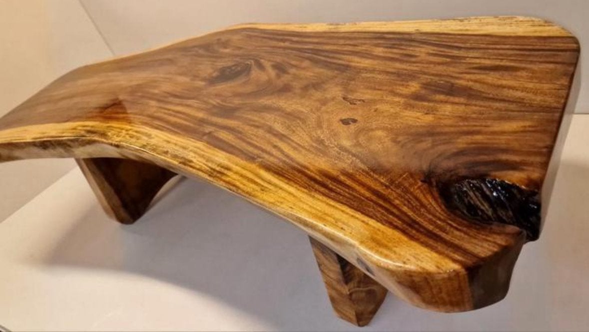 Unieke handgemaakte salontafel van suar hout en laag epoxy, 100 tot 150 cm, Zo goed als nieuw, Overige vormen, 5 – 50