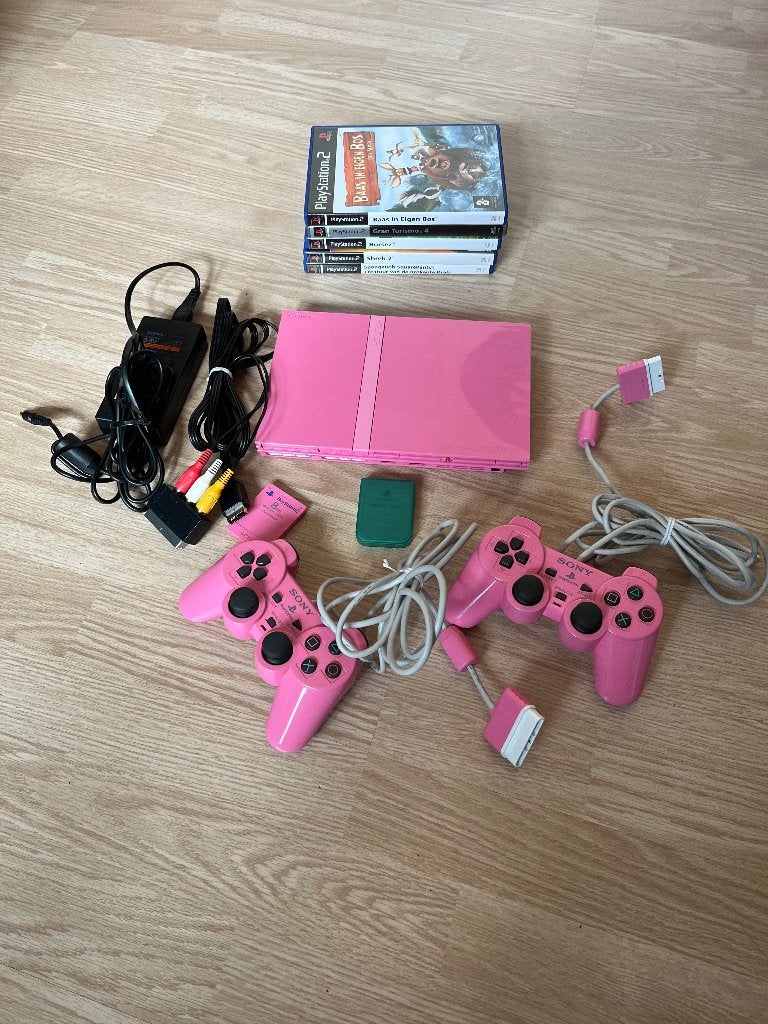 Playstation 2 Slim Starter Pack [Pink] met 5 games, Gebruikt, Met games, Met 2 controllers, Ophalen of Verzenden