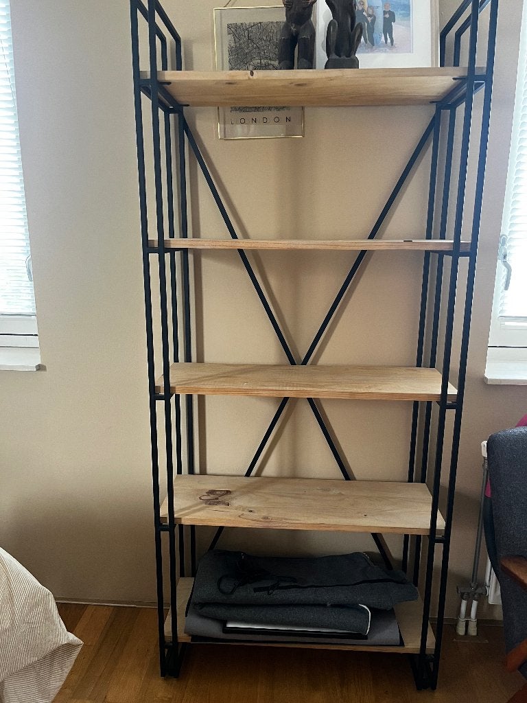 Xenos kast zwart metaal met 5 houten legplanken, Ophalen, Met plank(en), 50 tot 100 cm, Zo goed als nieuw