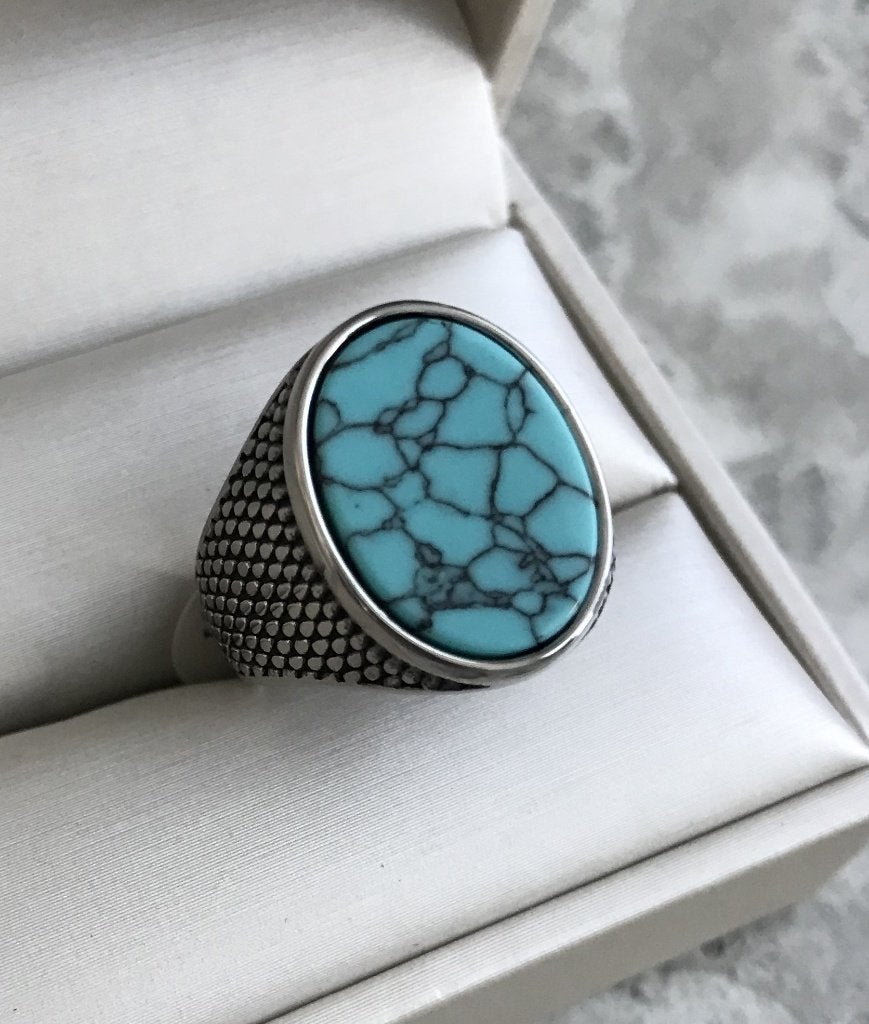 Ring Tibet zilver met Turquoise natuursteen maat 20 -NIEUW-, 20 of groter, Nieuw, Ophalen of Verzenden, Dame of Heer