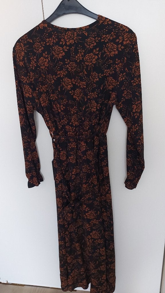 FOS lange zwarte kurk met roestkleurige bloemetjes, Kleding | Dames, Zwart, Maat 42/44 (L), FOS Amsterdam, Ophalen of Verzenden