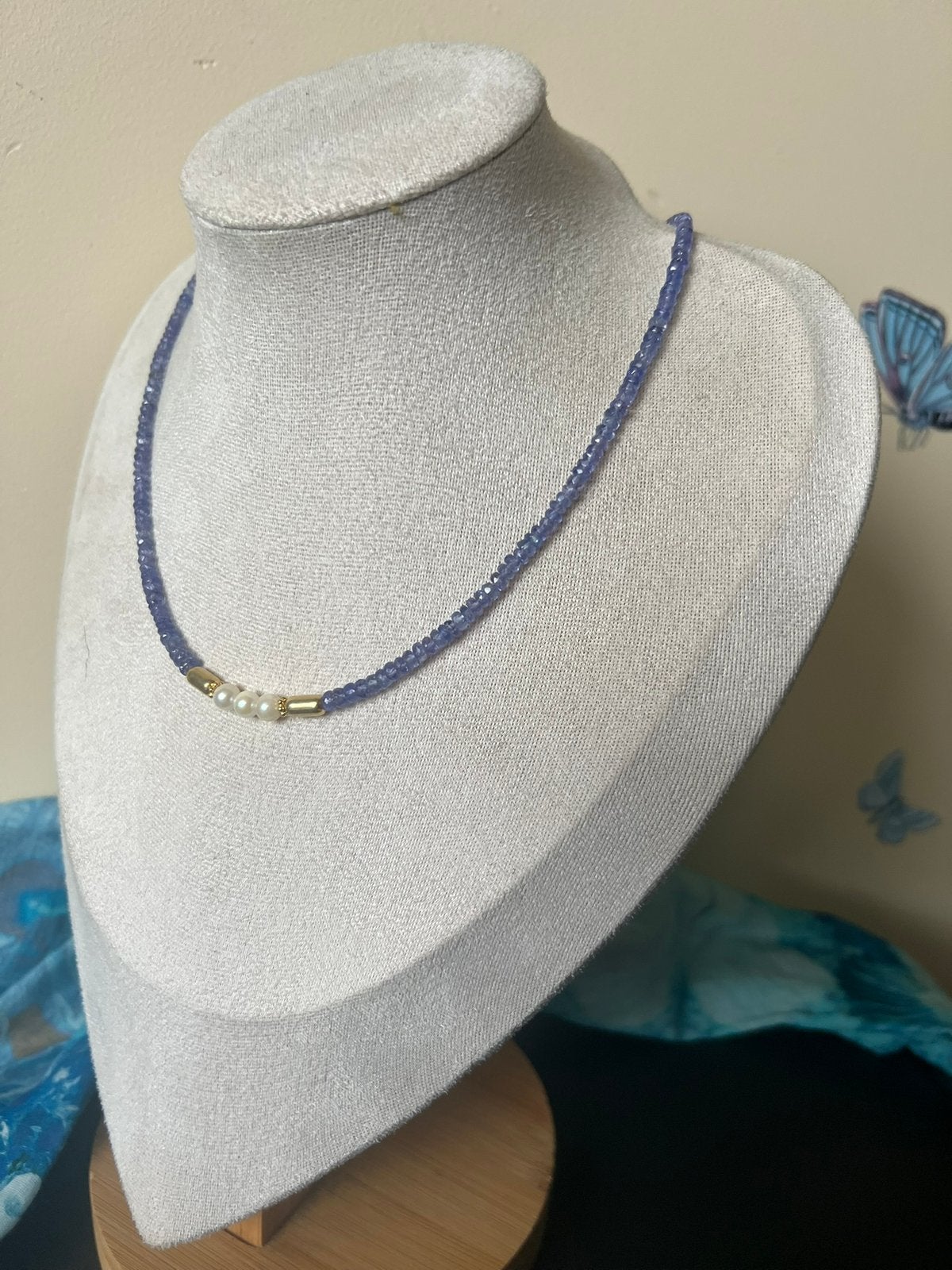 Tanzaniet AKOYA zoutwater parel beschermt intuïtie uniek TIP, Sieraden, Tassen en Uiterlijk, Kettingen, Blauw, Magnolia11, Nieuw