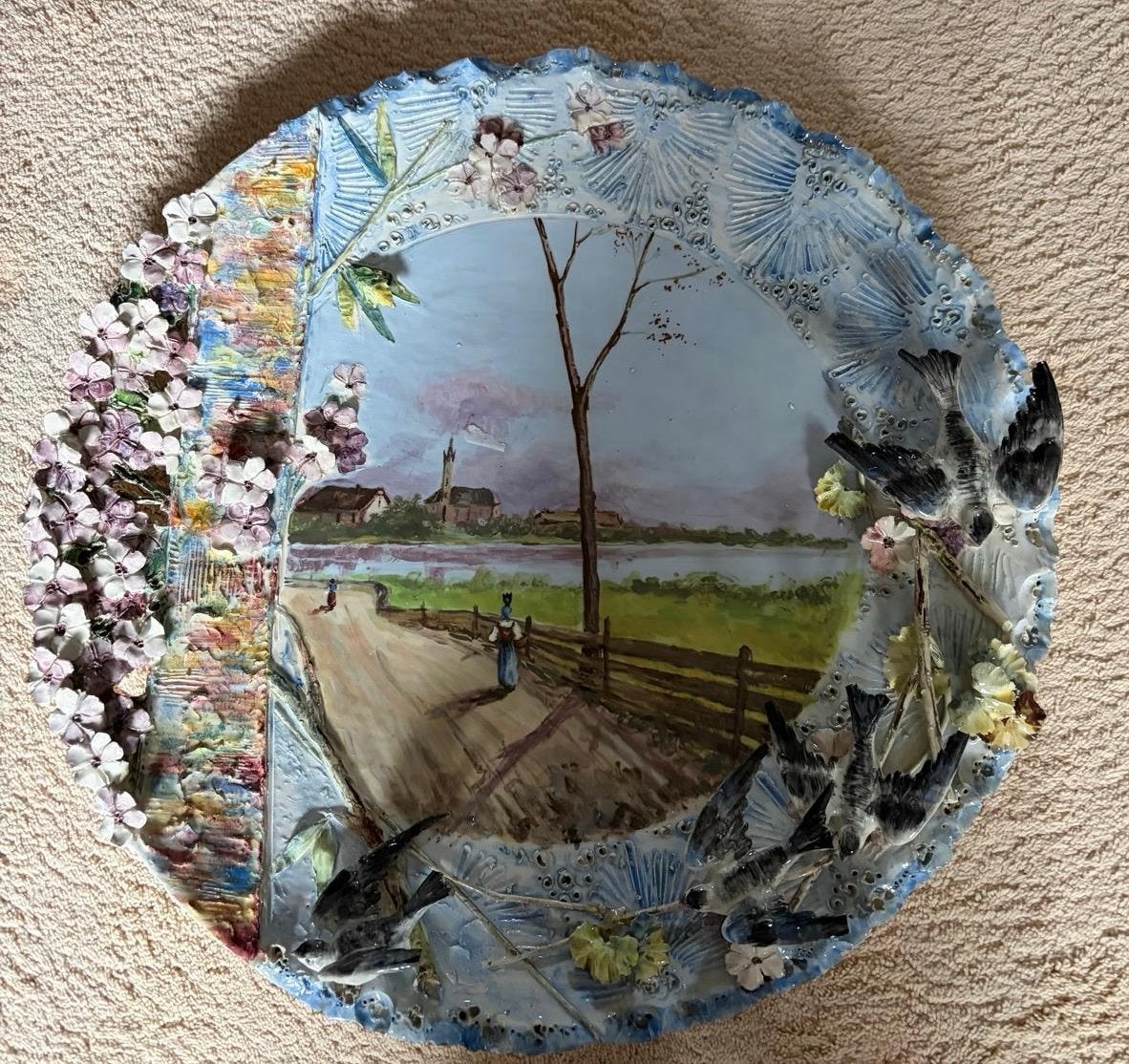 Unieke handgeschilderde decoratieve landschap wandschotel, Ophalen