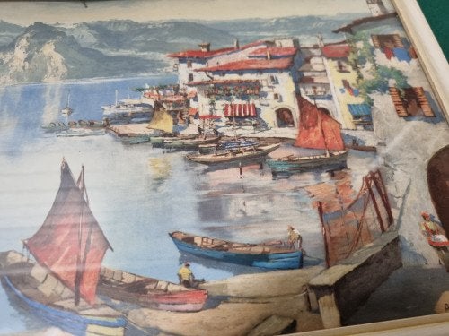 schilderij prent arno lemke boten bergen vintage, Ophalen of Verzenden, 'T Olde Gre-j, Info@toldegrej.nl, Endepoelstraat 20f Didam
