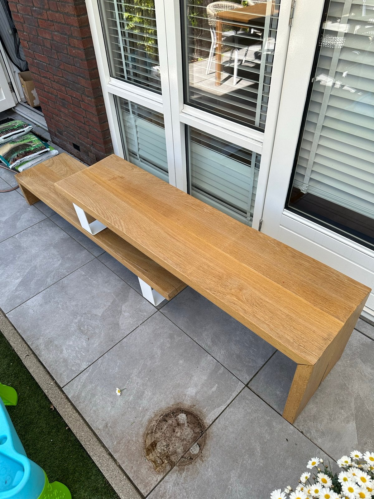 Eikenhouten TV-meubel handgemaakt, Gebruikt, Eikenhout, Ophalen of Verzenden, 200 cm of meer