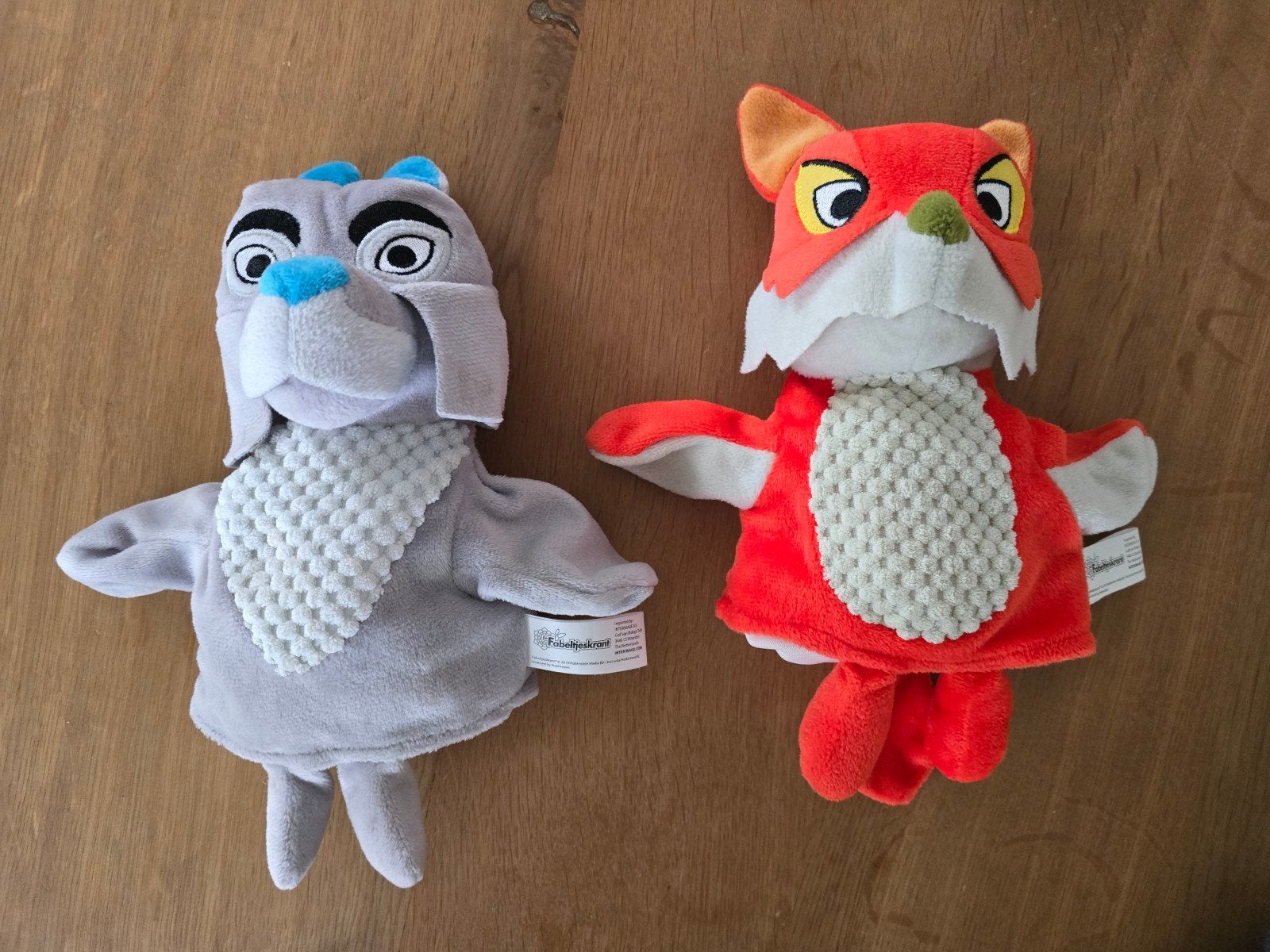 Handpoppen Fabeltjeskrant Lowieke de Vos en Bor de Wolf, Overige karakters, Overige typen, Ophalen of Verzenden, Zo goed als nieuw