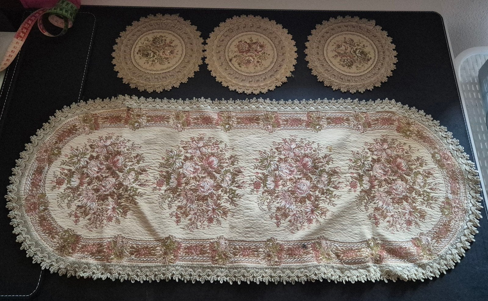 Set van 7 vintage tafelkleden/lopers met bloemmotief, Ophalen of Verzenden