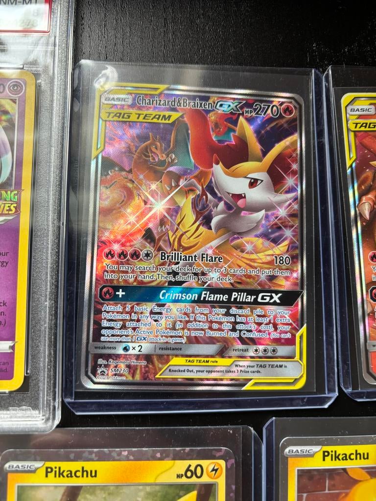 Charizard & Braixen GX SM230 Full Art Pokémon Kaart, Ophalen of Verzenden, Zo goed als nieuw, Losse kaart, Foil