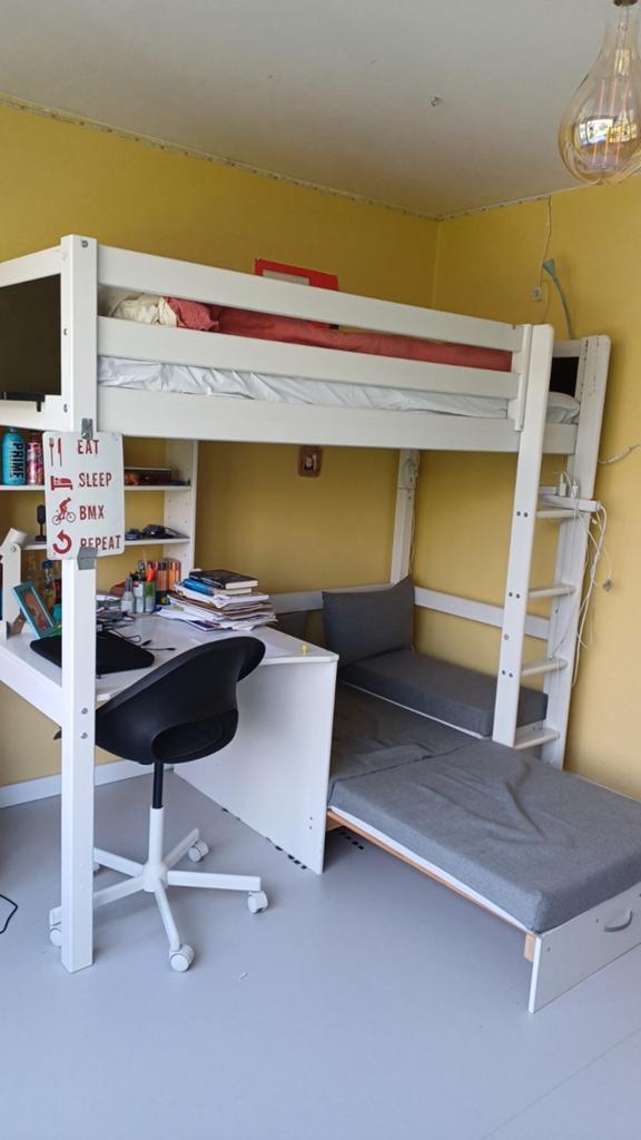 Flexa hoogslaper, wit, Huis en Inrichting, Slaapkamer | Stapelbedden en Hoogslapers, Ophalen, Gebruikt, Eenpersoons, 90 cm