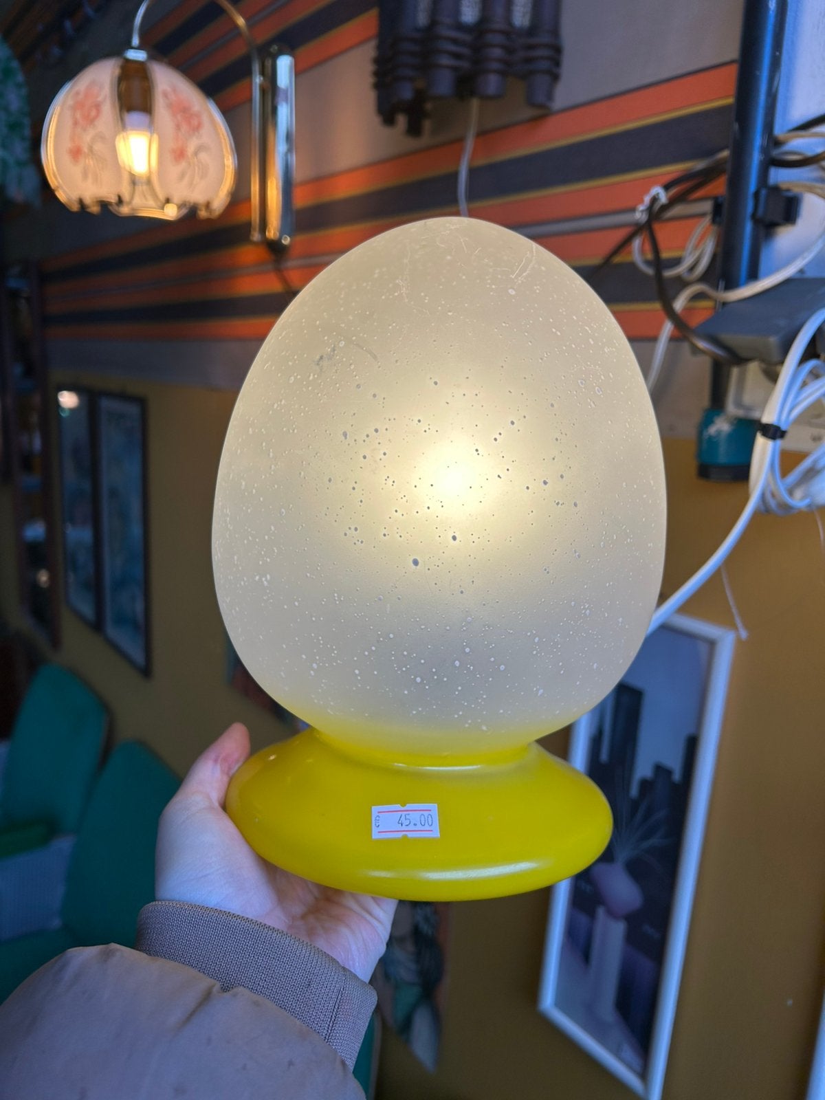 Gave vintage jaren 80 ei/ egg lamp, glas, geel, Ophalen of Verzenden, Huis en Inrichting