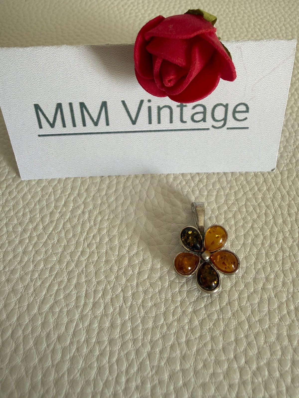 H083/Zilveren AMBER Bloem Hanger, Gebruikt, Verzenden, X, Zilver