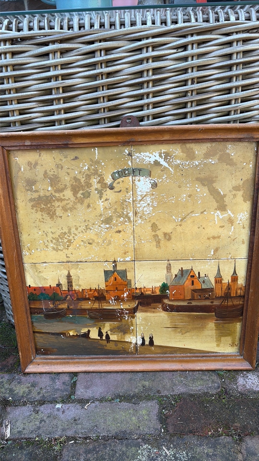 Gezicht op Delft geschilderde tegels, Ophalen of Verzenden, Klassiek, Stads- / dorpsgezicht, Overige technieken