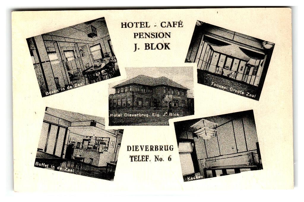 Dieverbrug, Hotel-Café Pension J. Blok, Verzenden, 1940 tot 1960, Ongelopen, Drenthe