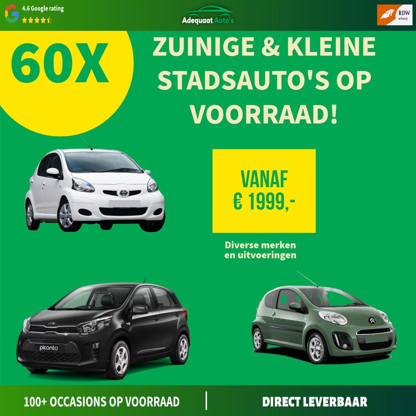 Kia Picanto 60 kleine auto’s op voorraad zie beschrijving, Auto's, Euro 5, Stof, Gebruikt, Met garantie (alle)