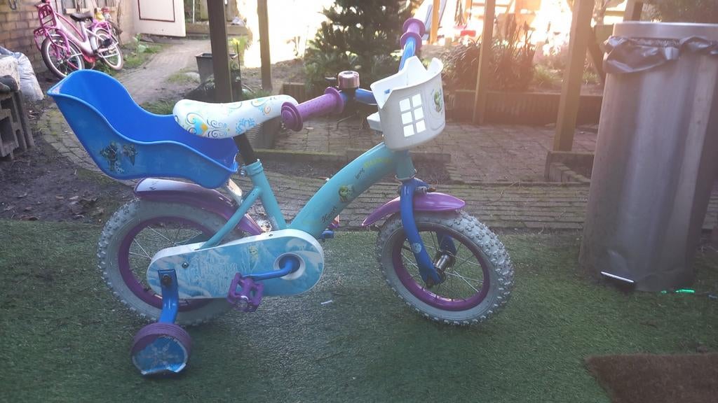 Frozen kinderfiets met zijwieltjes en zitje, Zijwieltjes, Ophalen of Verzenden, Frozen, 16 tot 20 inch