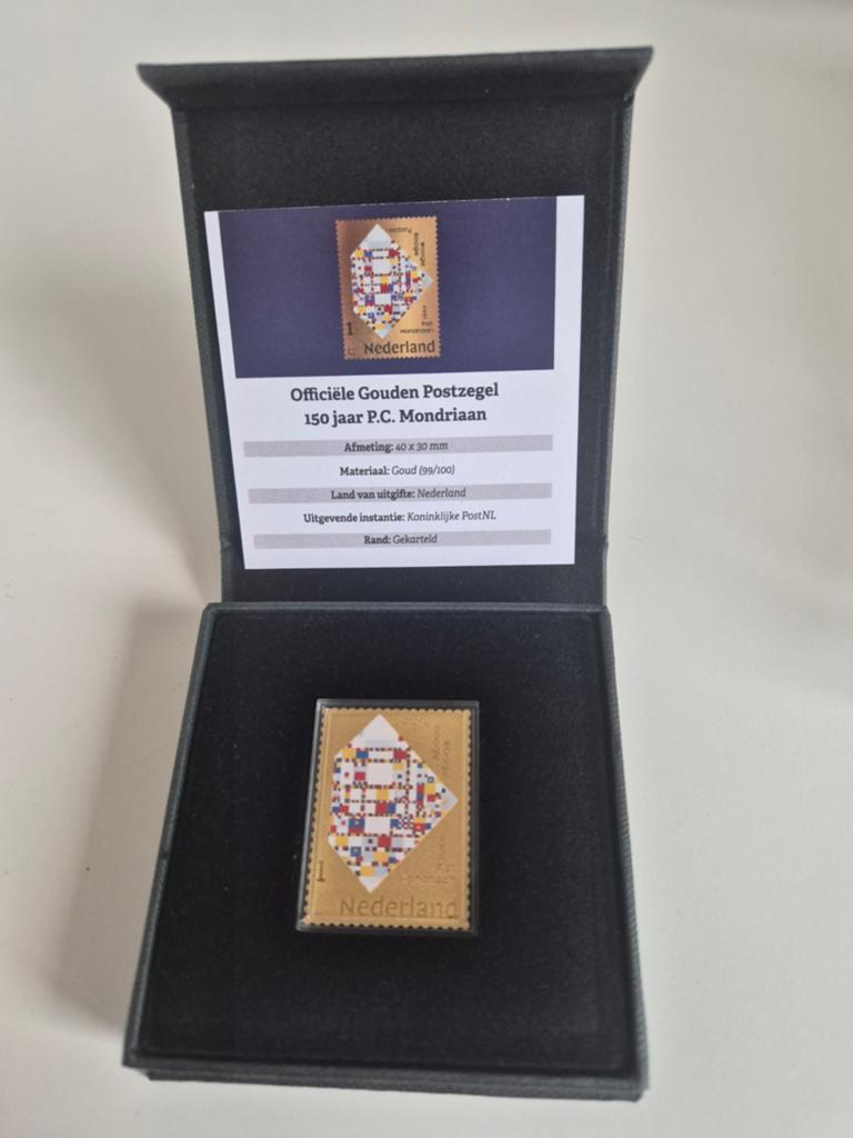Officiële Gouden Postzegel 150 jaar P.C. Mondriaan, Postzegels en Munten, Postzegels | Nederland, Ophalen of Verzenden, Na 1940