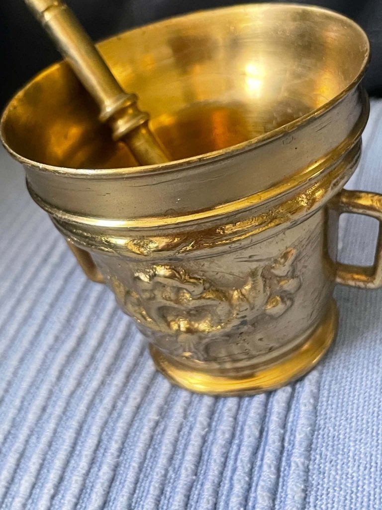 Vintage messing vijzel/mortel, Ophalen of Verzenden