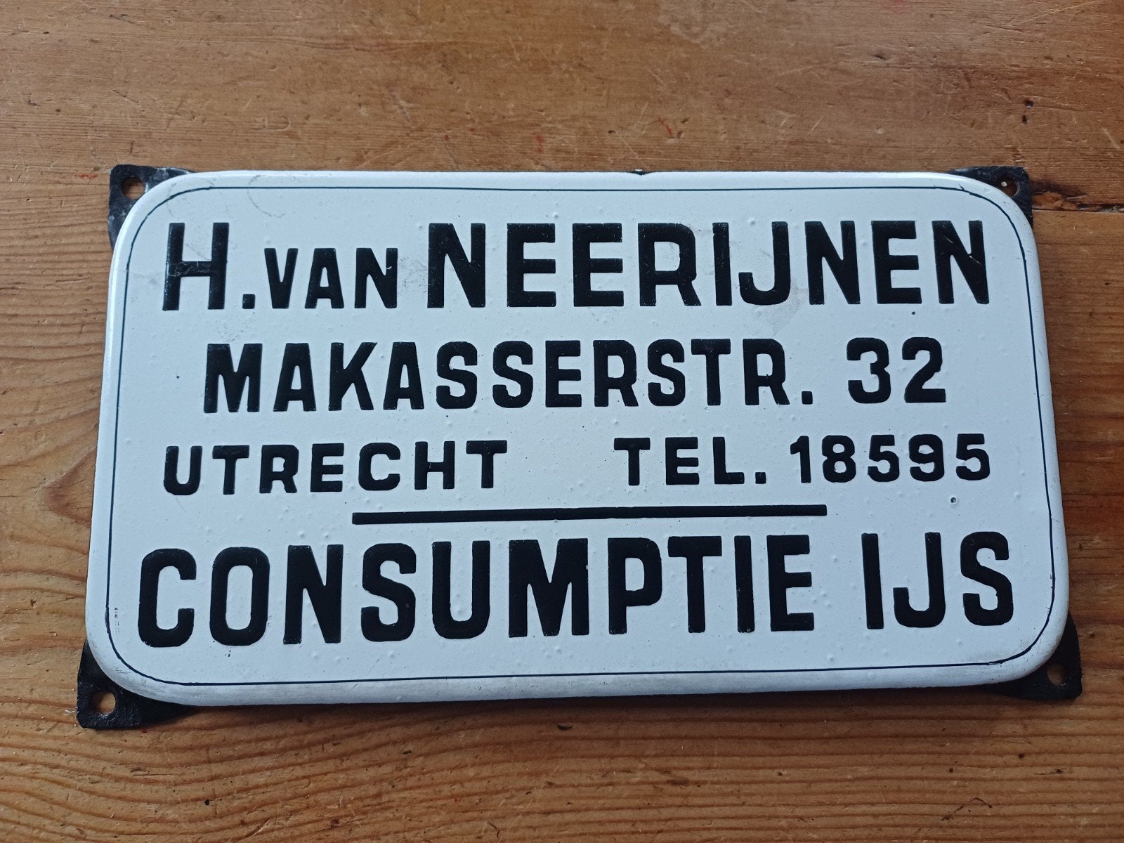 emaille tekstbordje CONSUMPTIE IJS, Antiek en Kunst, Ophalen of Verzenden