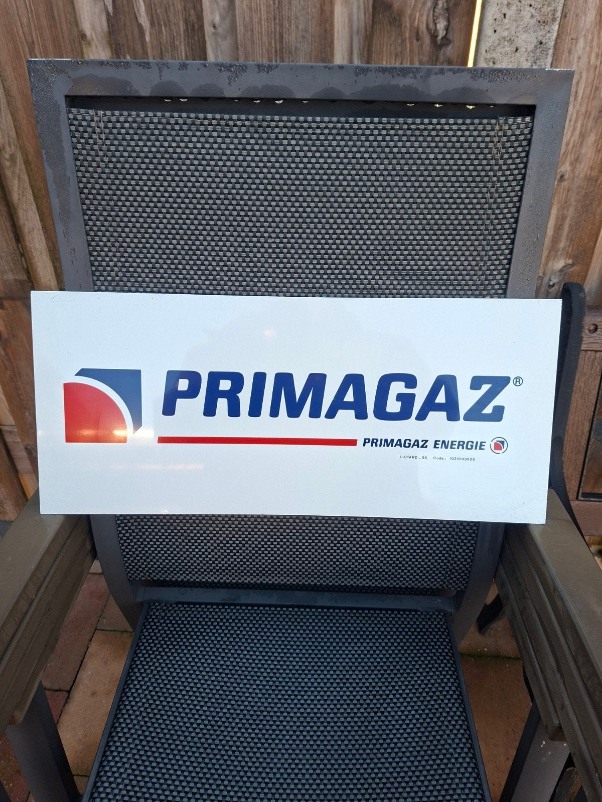 Primagaz metalen bord reclame geen emaille nieuwstaat, Ophalen of Verzenden, Zo goed als nieuw, Reclamebord