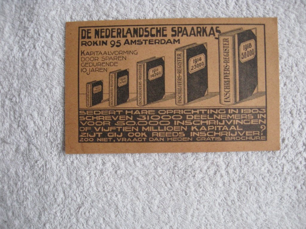 2x De Nederlandsche Spaarkas briefkaart (uit 1915?? & ??), Ophalen of Verzenden, Gelezen, Folder