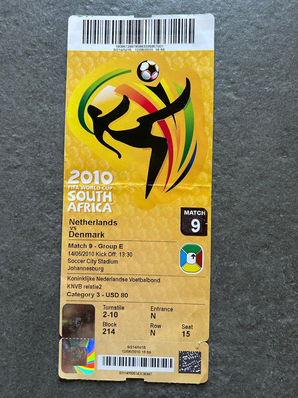 Nederland - Denemarken ticket, Verzamelen, Sportartikelen en Voetbal, Ophalen of Verzenden, Overige binnenlandse clubs, Overige typen
