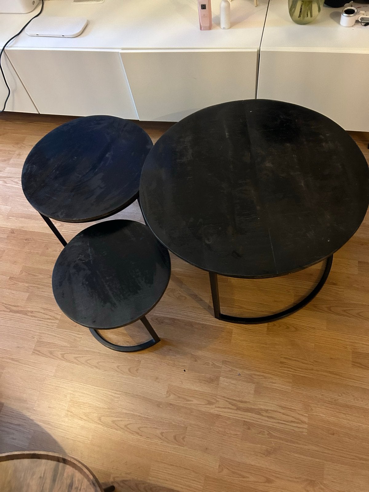 Set van 3 zwarte ronde salontafels, Ophalen, Gebruikt, Rond, 50 tot 100 cm