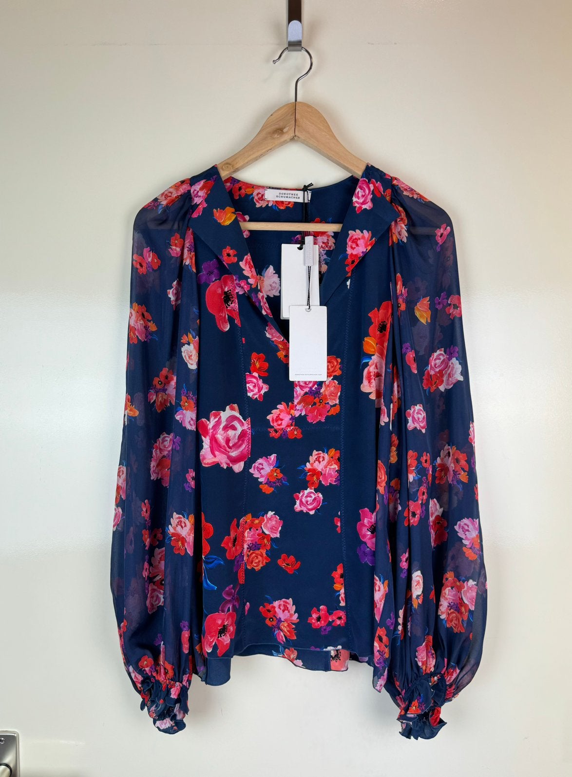 DOROTHEE SCHUMACHER Silk Blouse Puff Sleeve Boho Bohemian, Ophalen of Verzenden, Nieuw, Maat 46/48 (XL) of groter, Blauw
