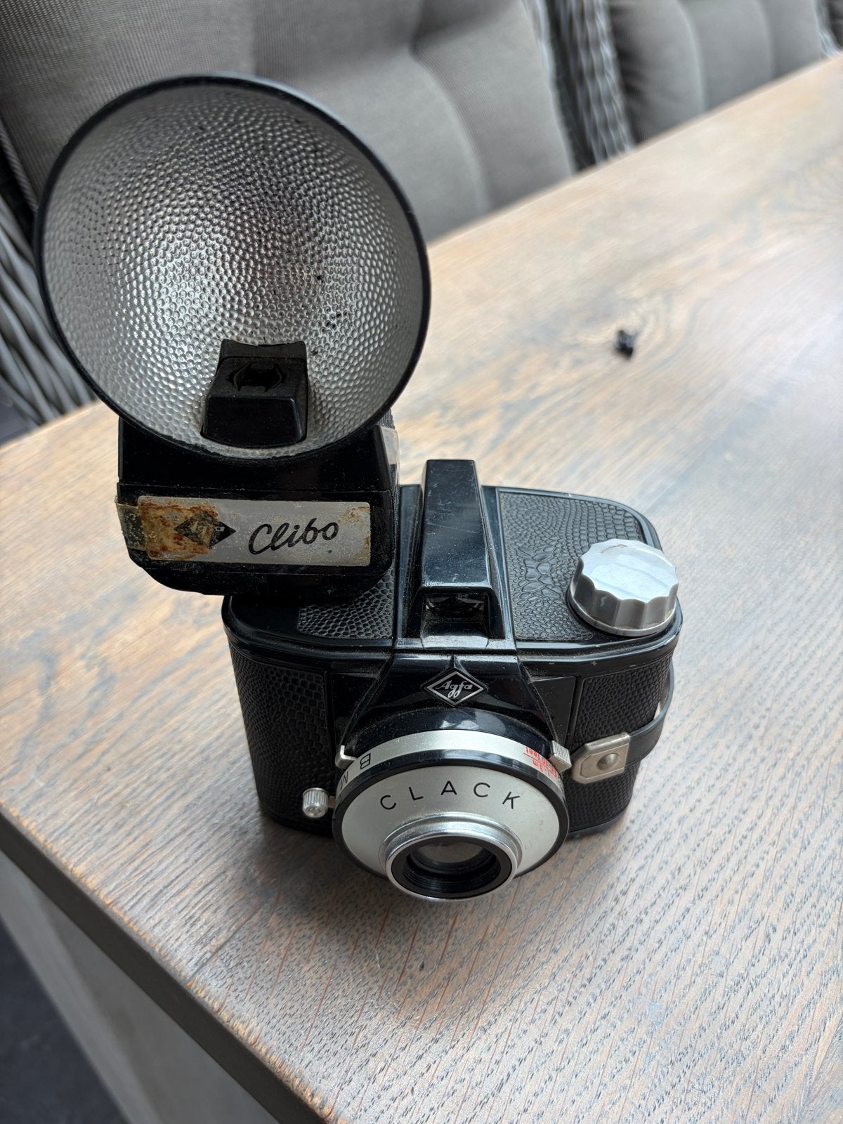 Agfa Clack vintage camera met Clibo flitser en originele doo, Ophalen, Gebruikt, Compact, Overige Merken