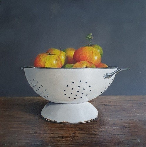 Kunsthandel Gennep - "Vergiet Met Appels", Ophalen of Verzenden, Hout, Gesigneerd, Olieverf