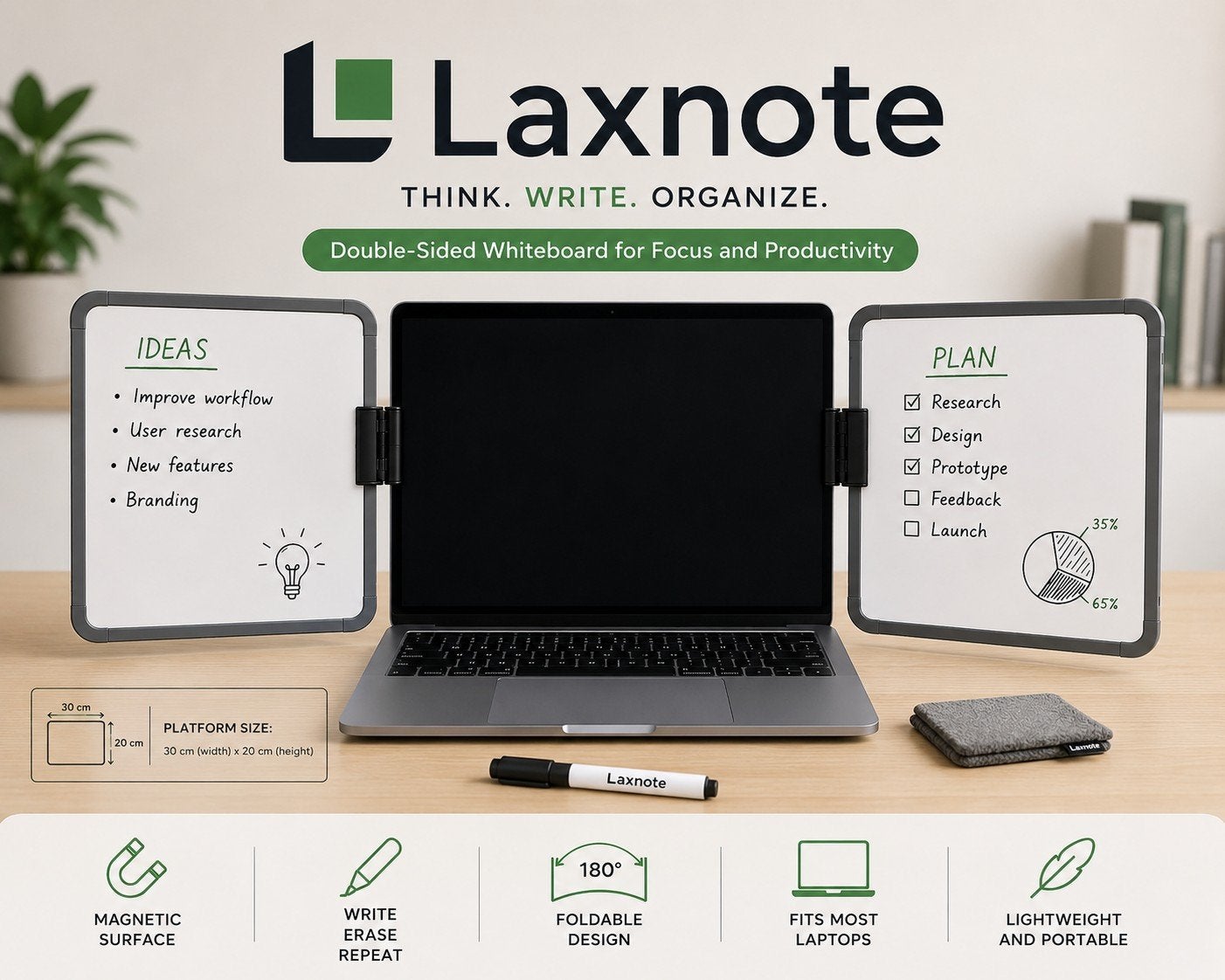 Laptop Whiteboard – Uitklapbaar Herbruikbaar Notitiebord voo, Ophalen of Verzenden, Nieuw