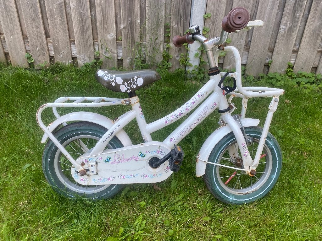 Kinderfiets 12 inch, handrem en terugtraprem, Terugtraprem, Zijwieltjes, Gebruikt, Minder dan 16 inch