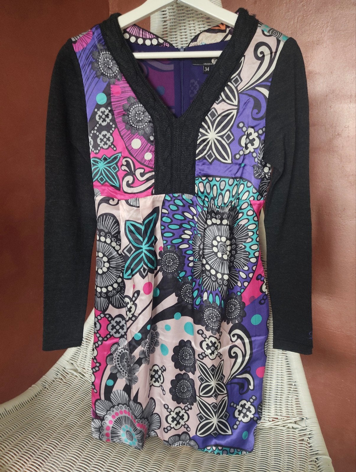 PRC collection designer jurk zijde - mt 34, Verzenden, Maat 34 (XS) of kleiner, Gedragen, Paars