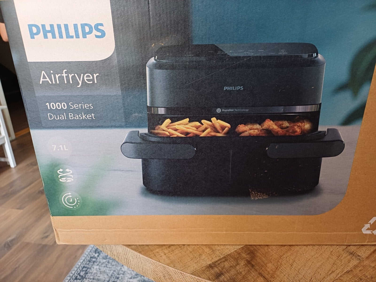 3xgebruikt Philips Airfryer 1000 Series Dual Basket NA150/00, Ophalen of Verzenden, Airfryer XXL