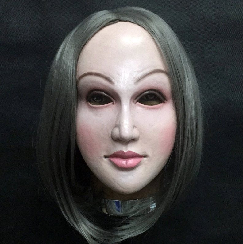 Vrouwen Gezicht Masker Met Bruine Pruik Vrouw Hoofd Latex, Hobby en Vrije tijd, Feestartikelen, Verzenden, Nieuw, Overige