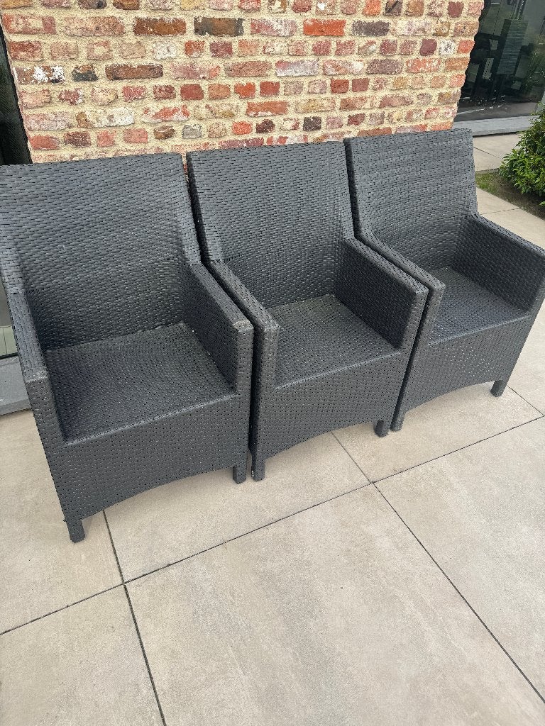 6x Poly rattan tuinstoel antraciet met armleuning, Tuin en Terras, Ophalen, Gebruikt, Rotan