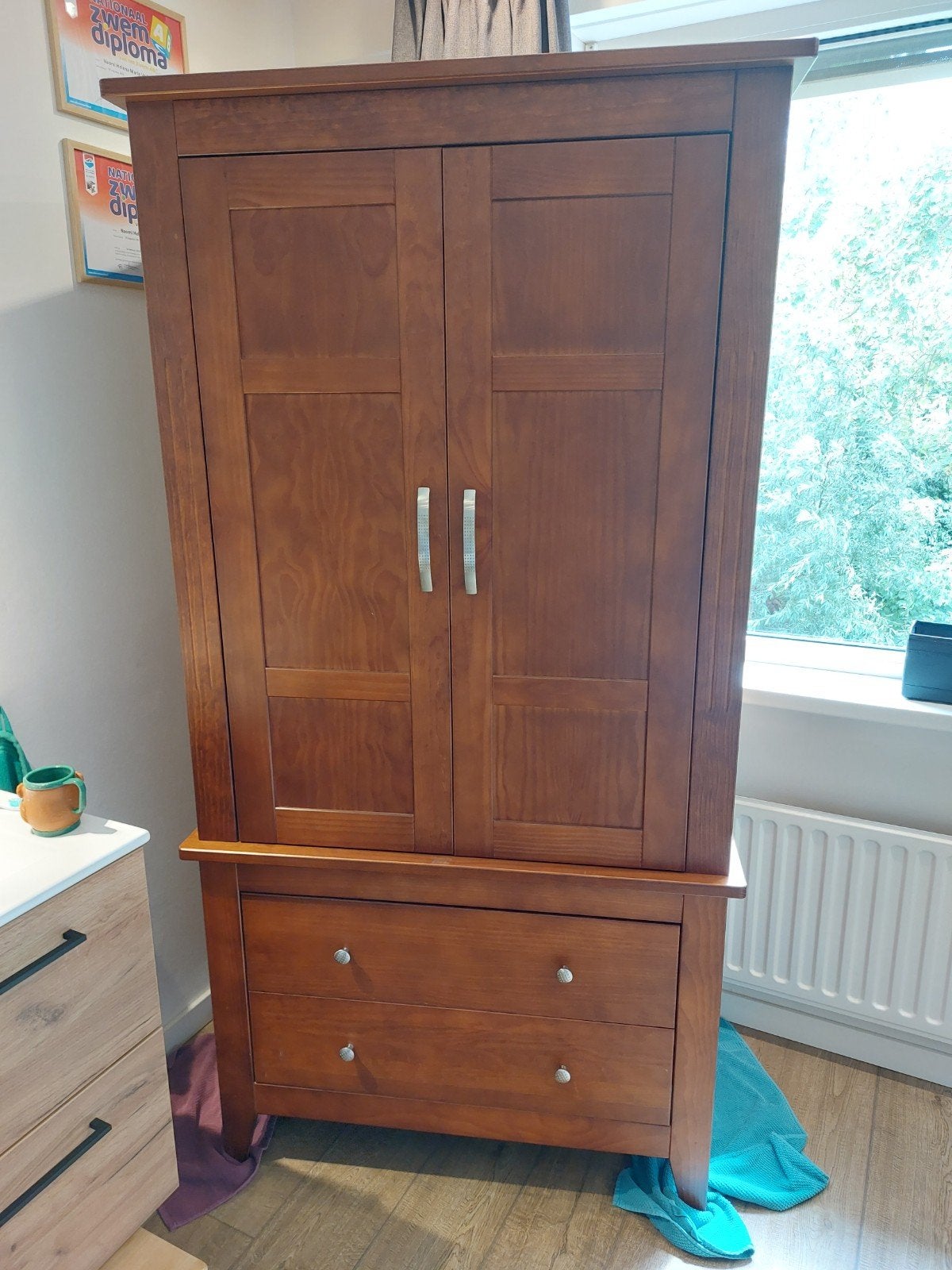 Houten bruine kledingkast, Ophalen, Gebruikt, Kast, 50 tot 70 cm