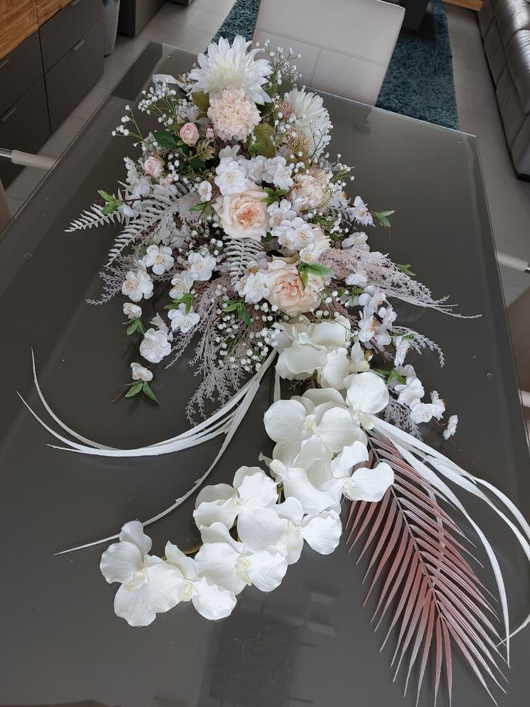 Prachtig bloemstuk met orchideeën en rozen NIEUW, Ophalen of Verzenden, Nieuw, Binnen