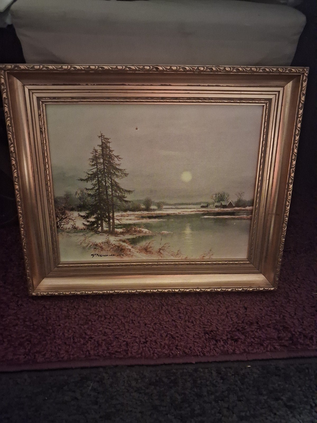 Schilderij Winterlandschap met Maanlicht, Antiek en Kunst, Ophalen of Verzenden
