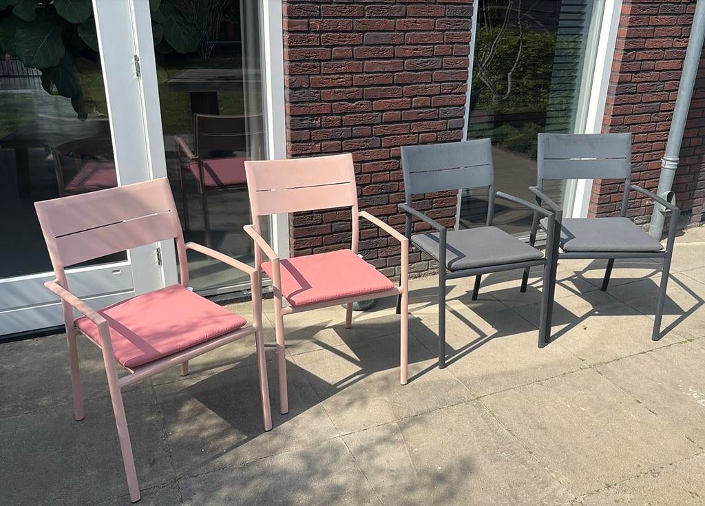 Max & Luuk tuinstoelen 4 stuks met kussens, Tuin en Terras, Tuinsets en Loungesets, Gebruikt, Aluminium, Stoel, Tuinset