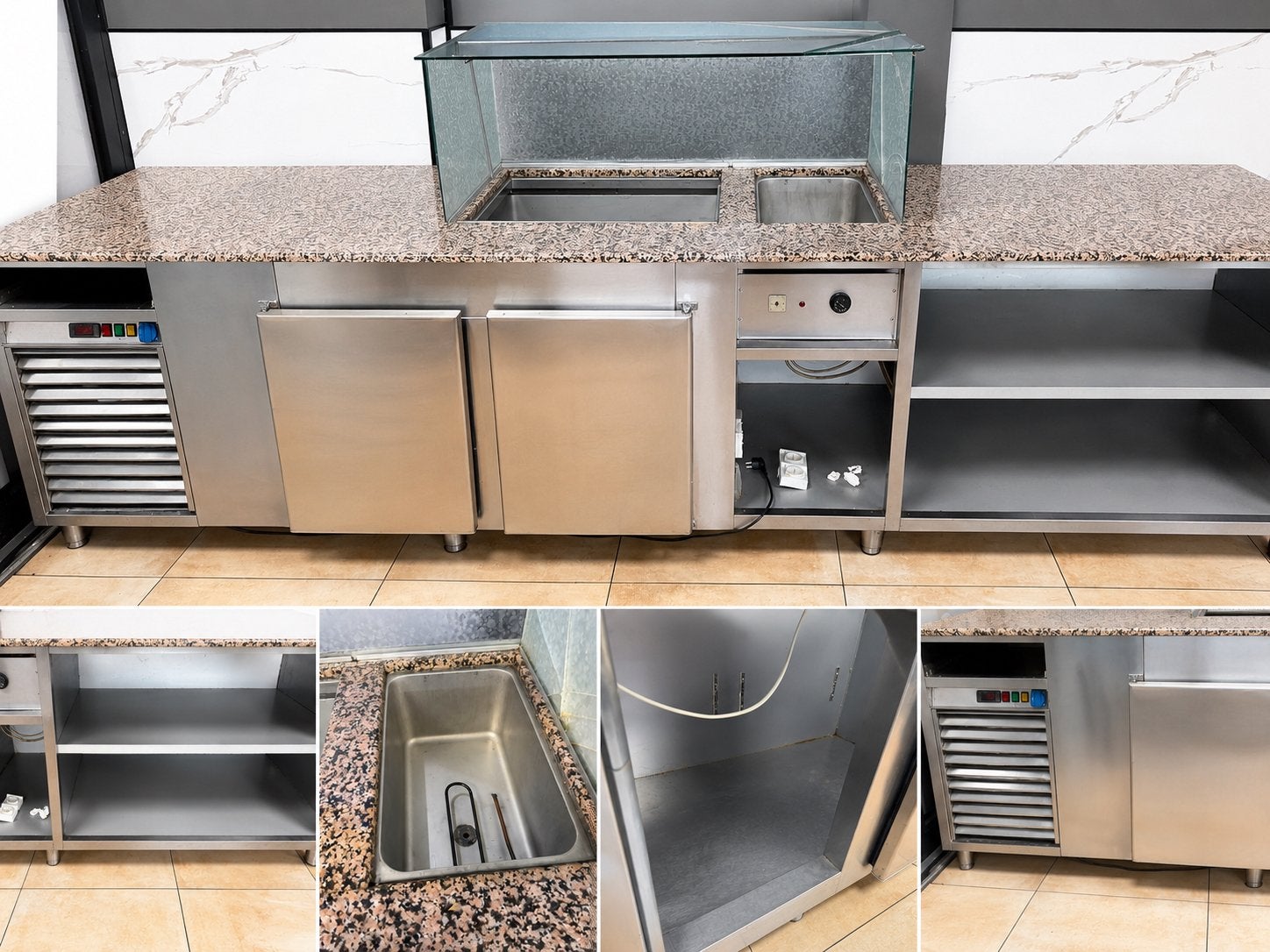 RVS Horeca Werk-/Uitgiftebalie met Bain-Marie & Koeling, Ophalen, Gebruikt, RVS Meubilair