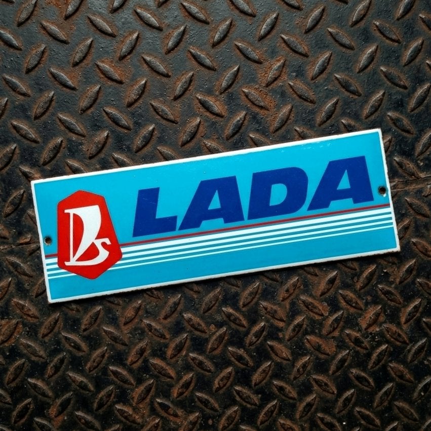 Emaille Schild LADA Auto Dealer Reclamebord Vintage DDR Era, Verzenden, Gebruikt, Reclamebord