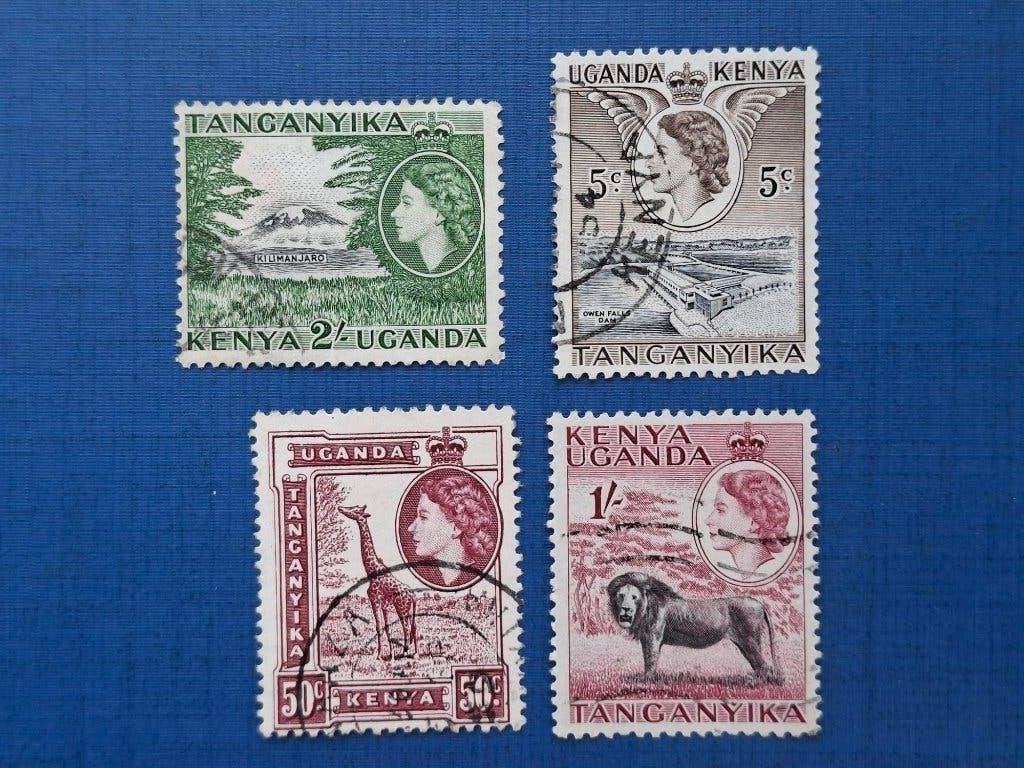 Postzegel Kenia, Uganda 1954 4 zegels Elisabeth II 30-05, Ophalen of Verzenden, Overige landen, Gestempeld