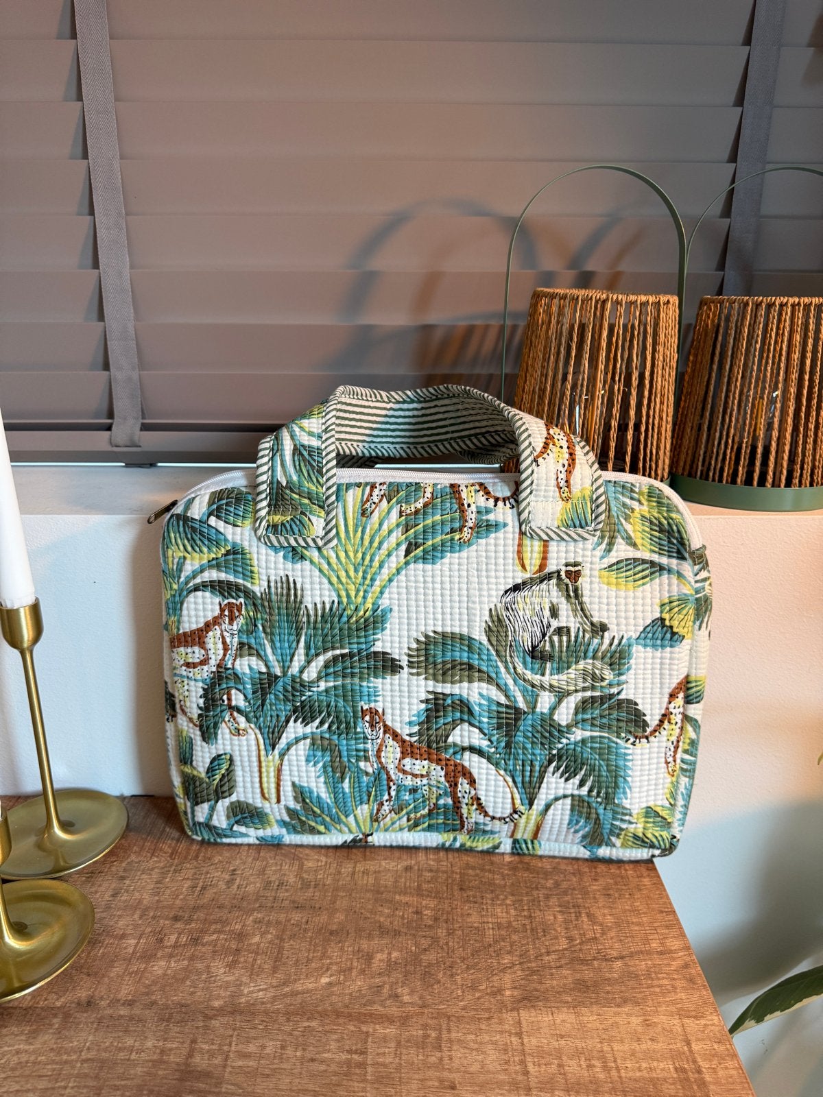 Stijlvolle handtas met jungleprint en apen, Ophalen, Zo goed als nieuw, Groen, Handtas