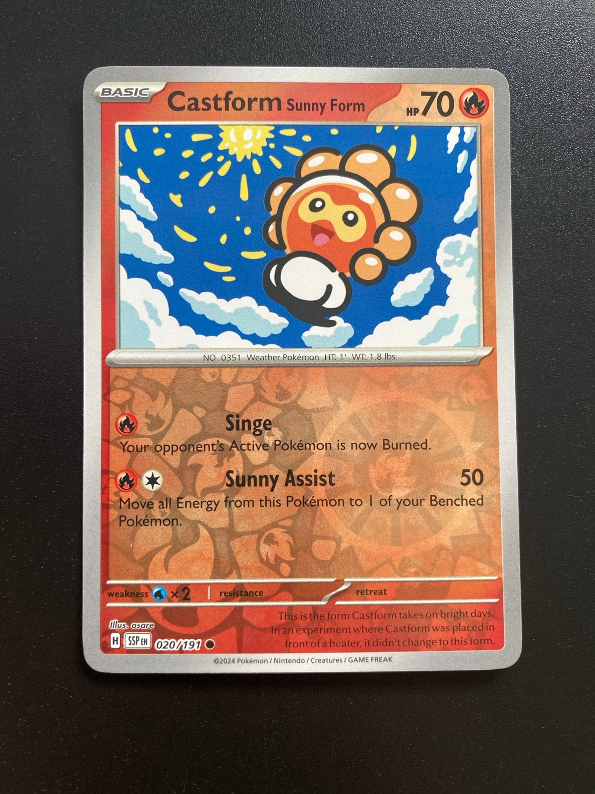 Castform Sunny 020/191 Reverse Holo Pokémon Surging Sparks, Ophalen of Verzenden, Zo goed als nieuw, Losse kaart, Foil